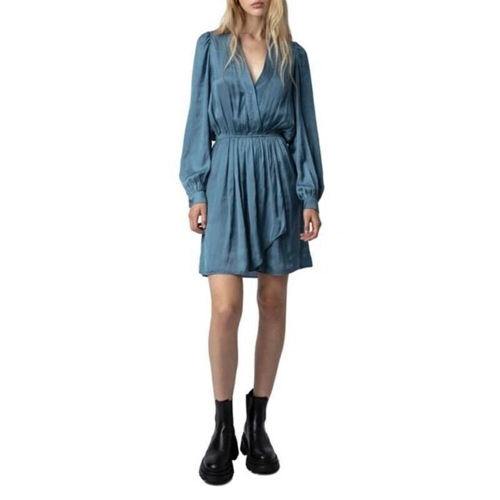 Zadig & Voltaire NWT with Flaw Remember Satin-finish Minidress in Peacock Small